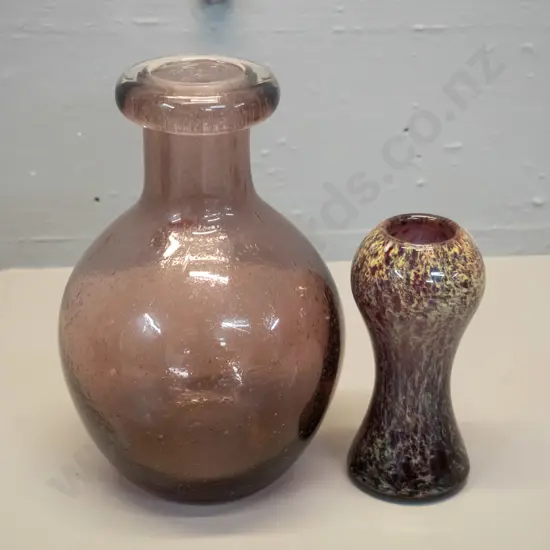 2 art glass vases - bubble pattern H-210 D-135 and small multi-coloured swirl