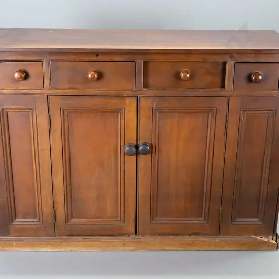 kauri 2 door 3 drawer buffet sideboard - some damage to base, varnish needs attention H-950 W-1310 D-425