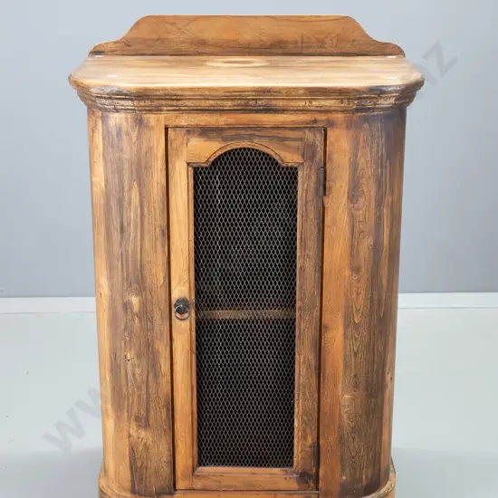 antique walnut rounded front cabinet with single door w/metal grille H-900 W-660 D-400