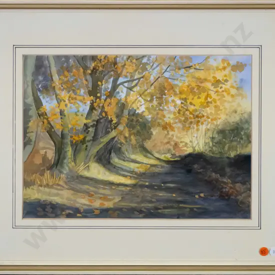 illegible signature - framed watercolour - country road H-250 W-350