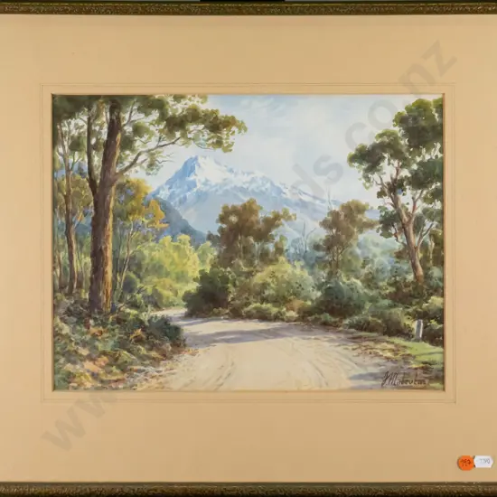 illegible signature - framed watercolour - Hollyford Road, Eglinton Valley H-270 W-350