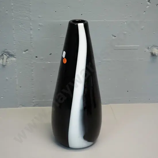 large art glass vase - black with vertical white stripe H-370 D-150