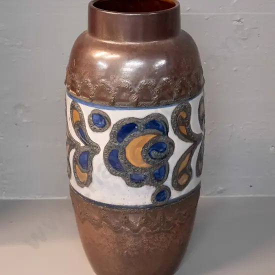 retro large German pottery vase with raised design H-390