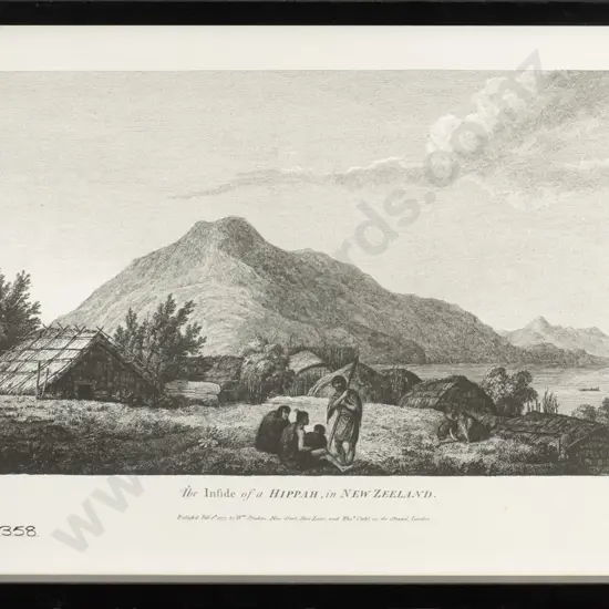 framed historic print - The Inside of a Hippah in New Zeeland  H-210 W-340