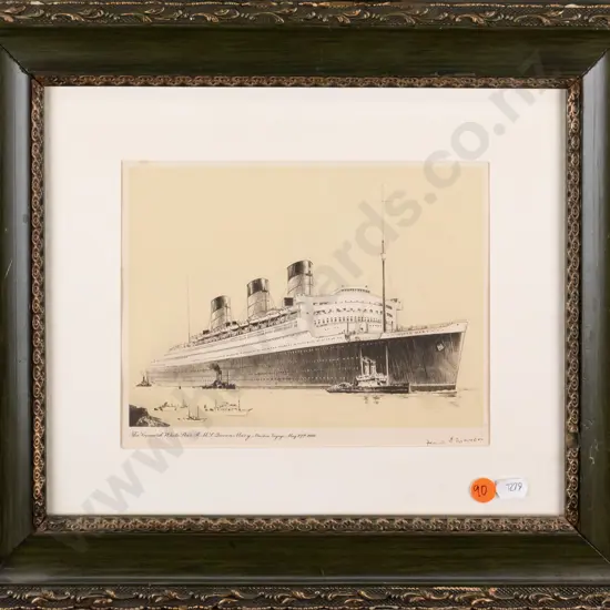 framed print - The Cunard White Star, Queen Mary - maiden voyage 1936 H-160 W-190