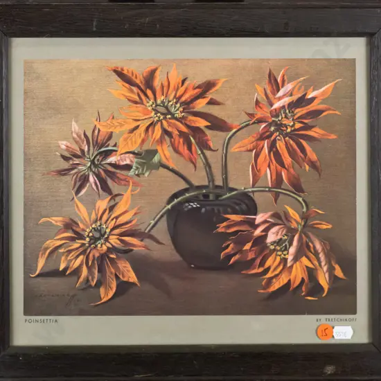 framed retro Tretchikoff print - Poinsetta H-220 W-280