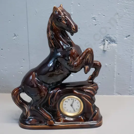 retro porcelain horse figure clock - movement marked made in Germany. H-320 W-240