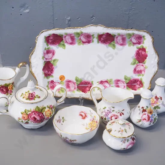 5 pieces of Royal Crown Derby china, Royal Albert sandwich plate and a Taiwanese cottage rose cream & sugar