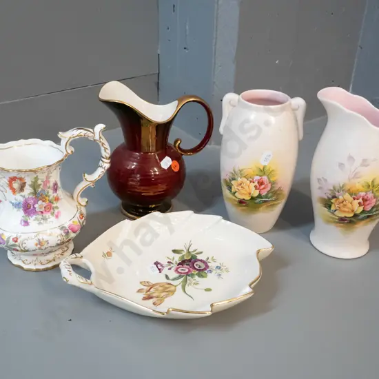 3 Crown Devon items - rouge jug, matching vase & jug H190 - Hammersley jug, & Royal Copenhagen dish