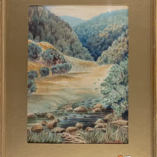 WE Gladstone - framed watercolour - country scene H-190 W-220