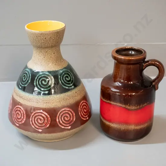 2 German pottery vases - handled one marked 414/76, other is 128/20 and is H-210 D-160