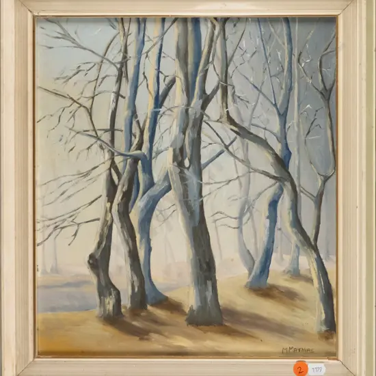 M Mathias - framed oil - trees H-320 W-280