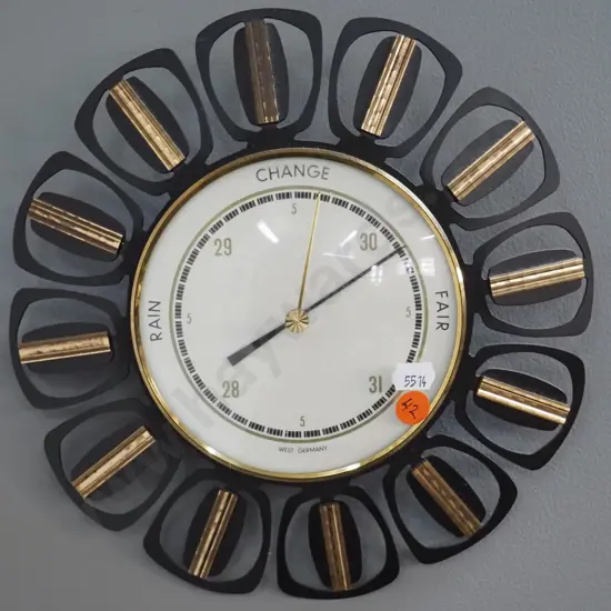retro wall barometer in metal stylised flower motif case - marked West Germany. D-230