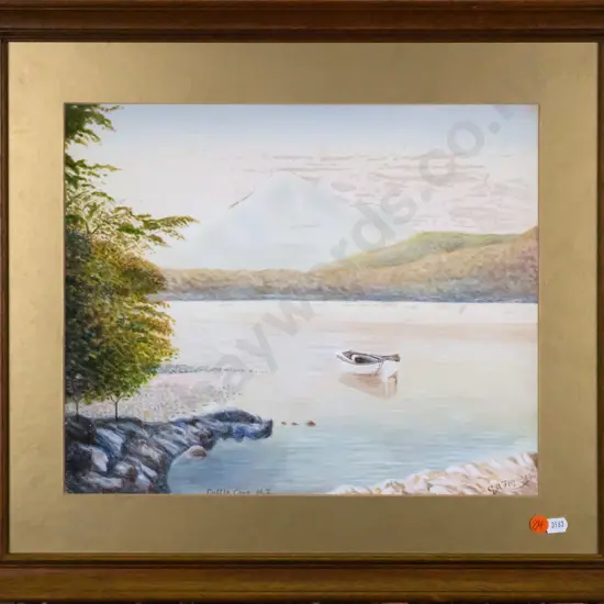 GA Thynne? - framed watercolour - Cuttle Cove NZ (slight foxing) H-300 W-360
