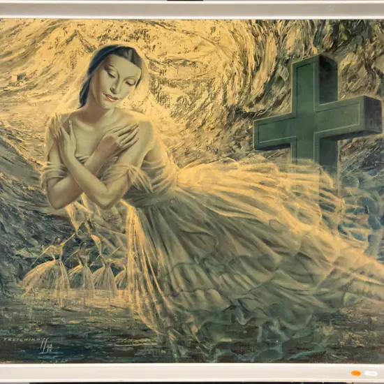 framed Tretchikoff print - Alicia Markova (fading, frame needs attention) H-470 W-580