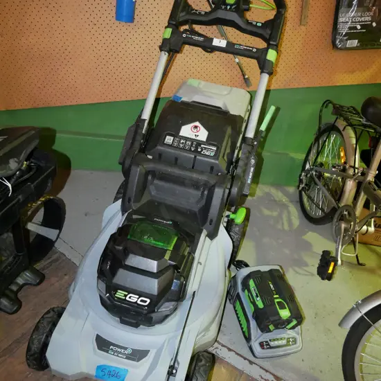 Ego battery powered lawn mower with battery and charger