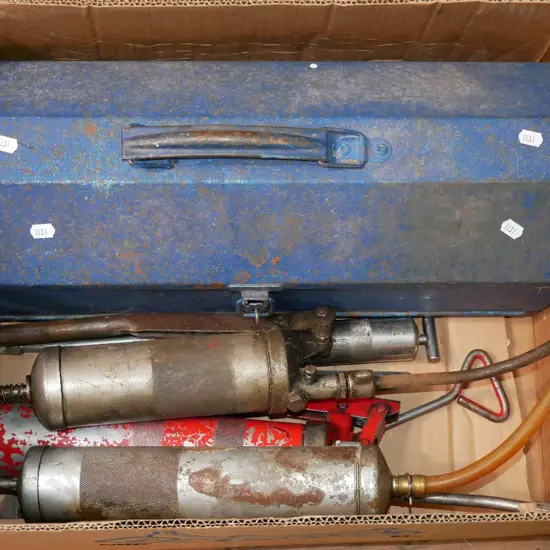 box; tool box, grease guns