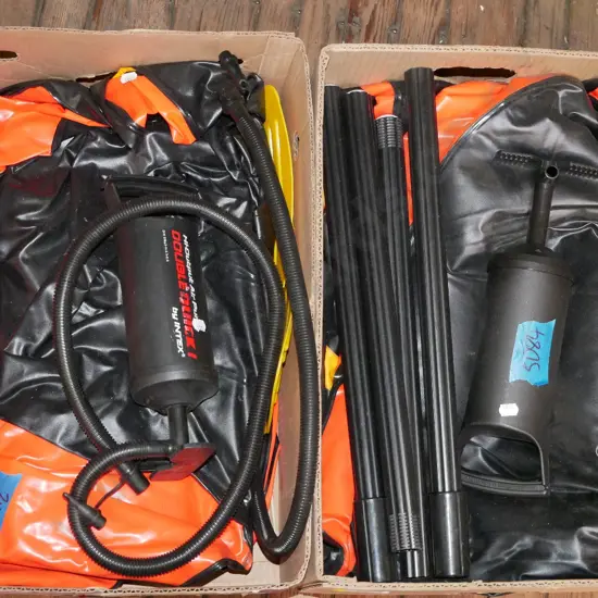 2 boxes; inflatable dinghies, air pumps - yellow dots