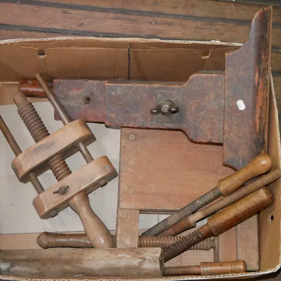 box; vintage wooden vices