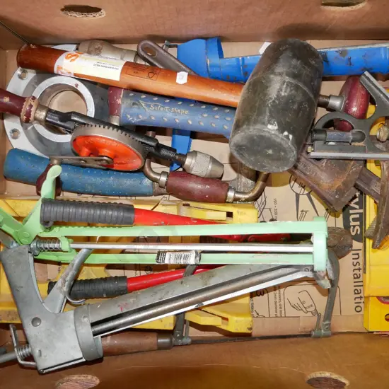 box; builders; squares, rubber mallet etc