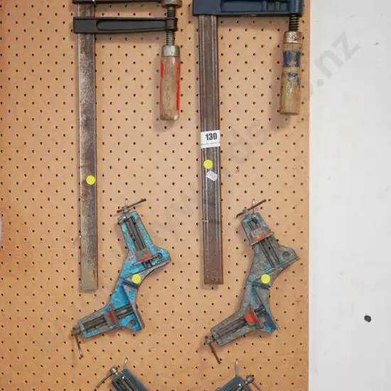 2x F clamps, 3x picture framing clamps - yellow dots