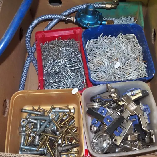 box; nails, door hinges, gas line etc