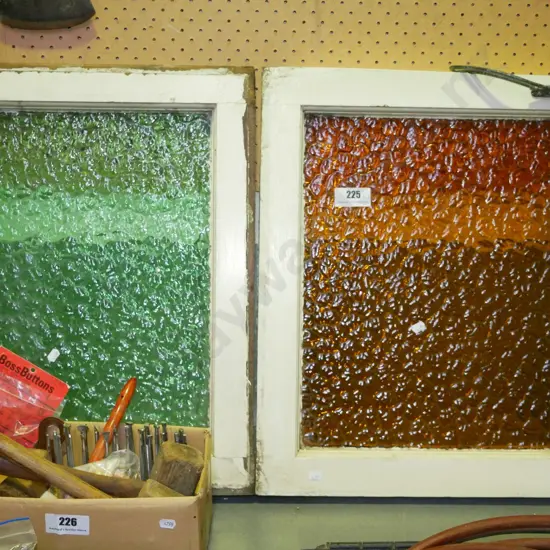 1x green glass, 1x amber glass mottled bay windows Window H-560 W-470 (including frame)
