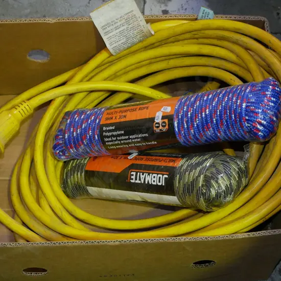 box; heavy duty extension cord, 2x 30m ropes