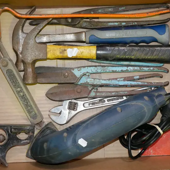 box;  tin snips, Colt sander etc