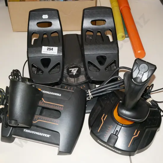 Thrust Master pc aircraft controllers, joy stick, accelerator, pedals