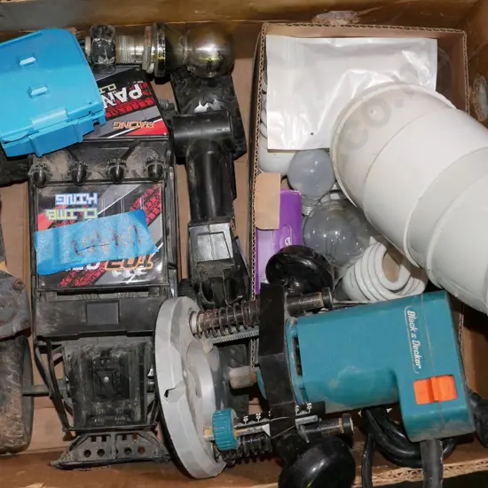 box; plunge router, air powered stapler, tow ball etc