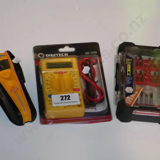 stud finder, multi meter, cased drill drivers