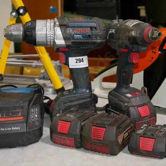 Bosch 18V impact drill and driver with 5 batteries, 1 charger