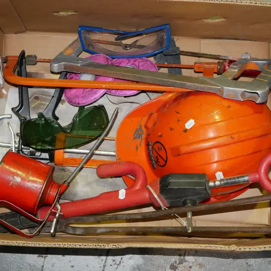 box; hack saw, oiler, hard hat etc