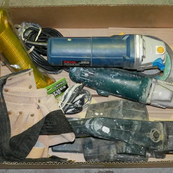 box; angle grinders, electric planer etc