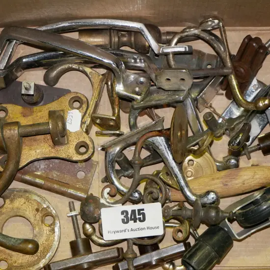 box; various handles, hook etc