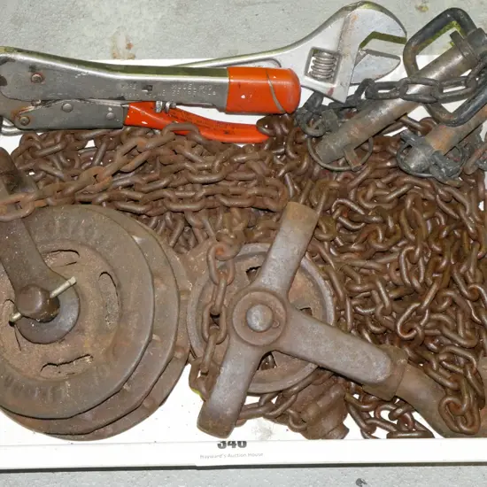 tray; endless chain, vice grips etc