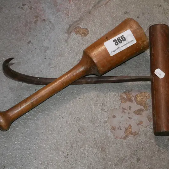 wooden mallet, bale hook