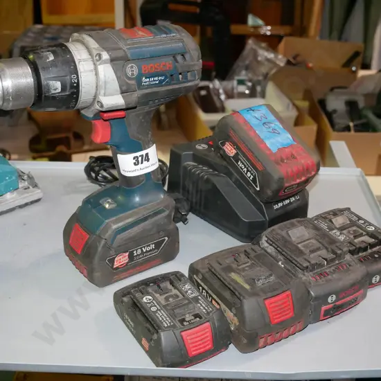 Bosch 18V battery drill with 5 batteries and charger