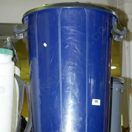 blue plastic lidded bin