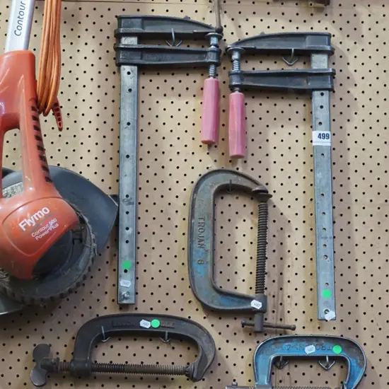 3x G clamps, 2x F clamps