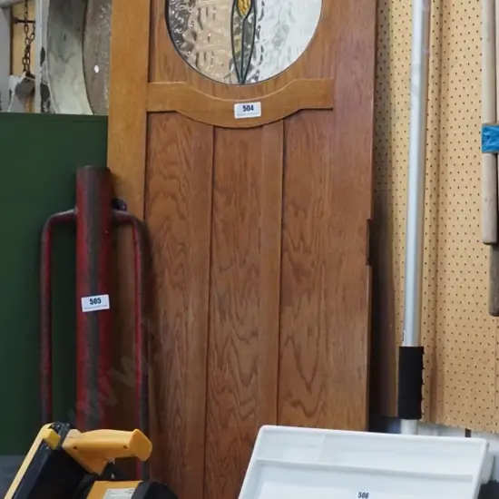 oak cupboard door with circular leadlight window H-1350 W-490 