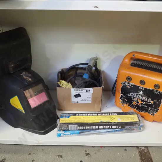 arc welder, rods, 2 welding masks