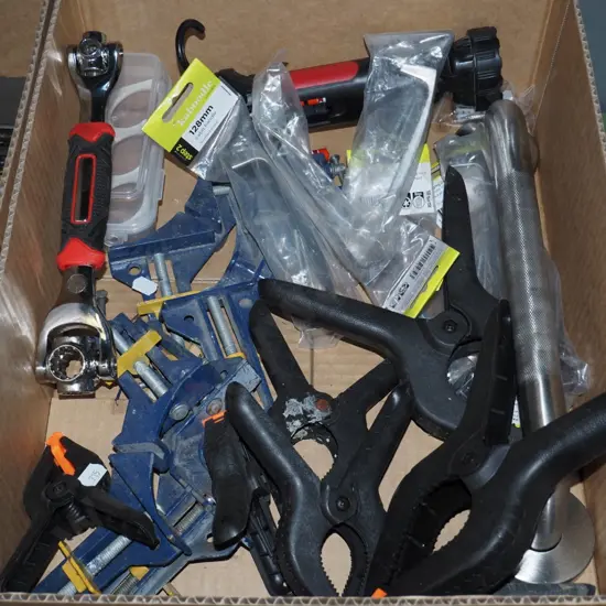 box; clamps, hand rails, cupboard handles etc