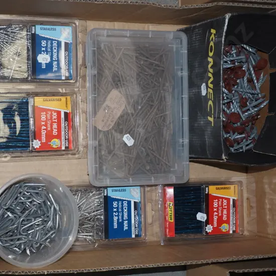 box; roofing screws and nails