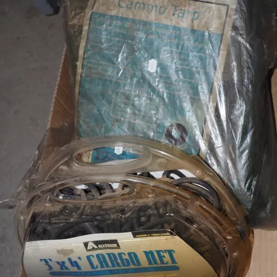 box; tarpaulin, cargo net