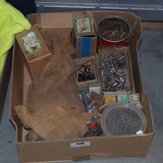 box; nails, vintage screws