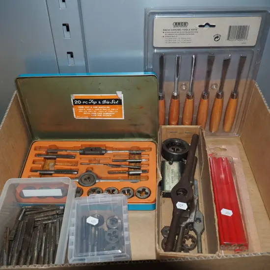tap and die sets, builders pencils, carving tools