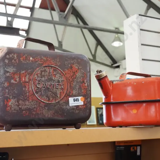 2x petrol containers - orange dots