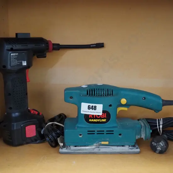 12V tyre inflator, Ryobi finishing sander